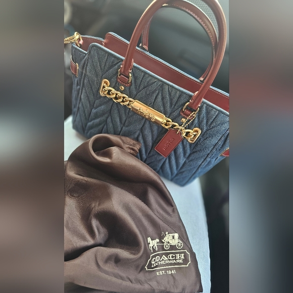 Coach Quilted Blue and Brown Satchel - Picture 1 of 5